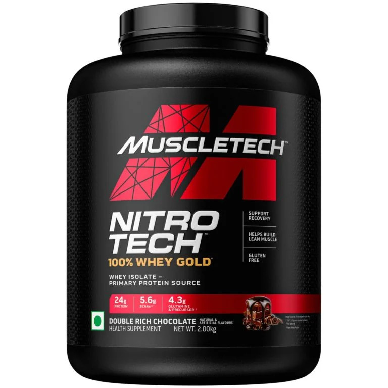MuscleTech Nitro-Tech 100% Whey Gold 4.4lbs, 2 kg (Double Rich Chocolate), For Enhanced Lean Muscle, Strength & Recovery, Vegetarian – Primary Source Whey Isolate, Black