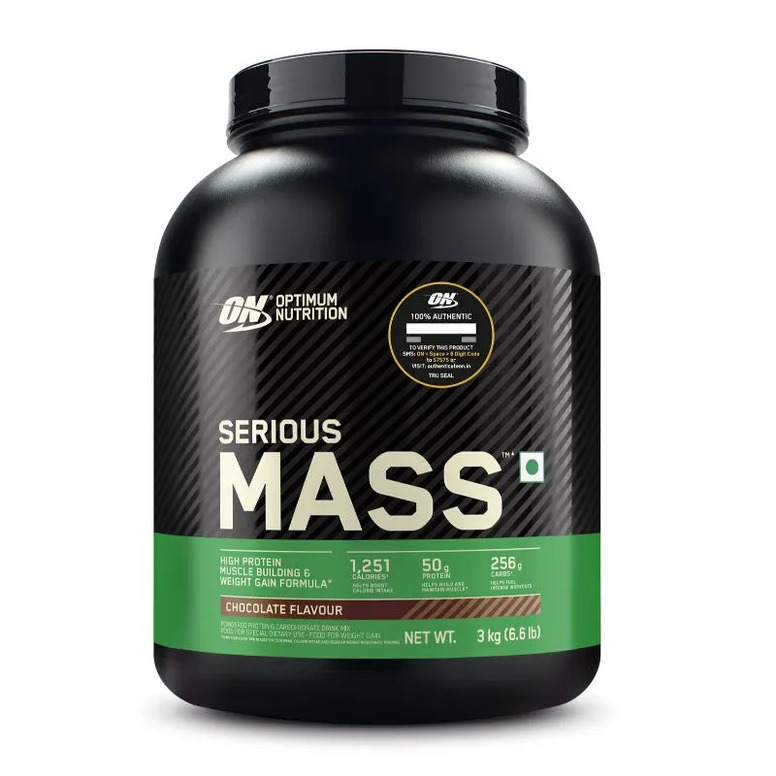 Optimum Nutrition (ON) Serious Mass High Protein and High Calorie Mass Gainer / Weight Gainer Powder – 6 lbs, 2.72 kg (Chocolate) with Vitamins and Minerals