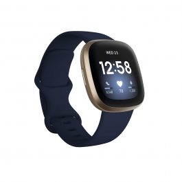 Fitbit Versa 3 Health & Fitness Smartwatch with GPS, 24/7 Heart Rate, Alexa Built-in, 6+ Days Battery, Midnight Blue/Soft Gold Aluminium, One Size (S & L Bands Included)