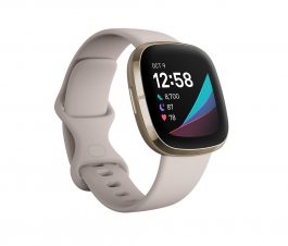 Fitbit Sense Advanced Smartwatch with Tools for Heart Health, Stress Management & Skin Temperature Trends, Alexa Built-in, Lunar White/Soft Gold Stainless Steel, One Size (S & L Bands Included)