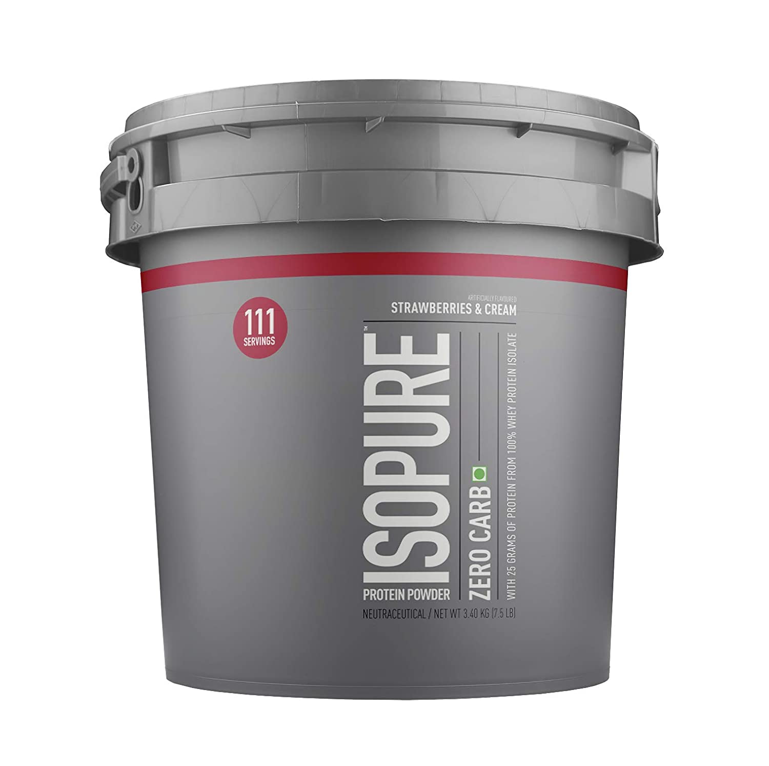 Isopure Zero Carb 100% Whey Protein Isolate Powder – 7.5 lbs, 3.4 kg (Strawberries & Cream), 25g Protein per serve, Lactose-Free, Gluten-Free, Vegetarian protein for Men & Women.