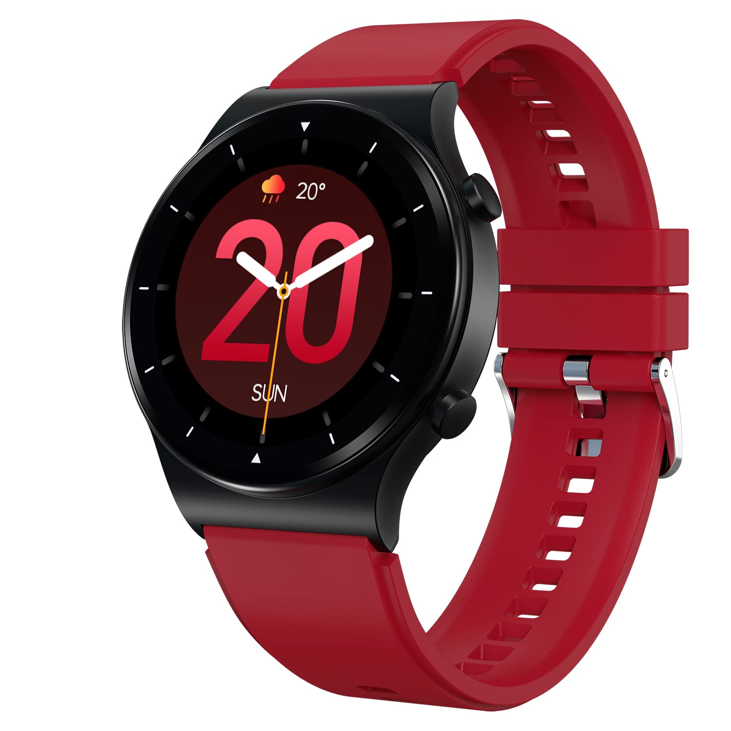 Fire-Boltt 360 Pro Bluetooth Calling, Local Music and TWS Pairing, 360*360 Display, Rolling UI & Dual Button Technology, Spo2, Heart Rate & Temperature (Black Maroon)