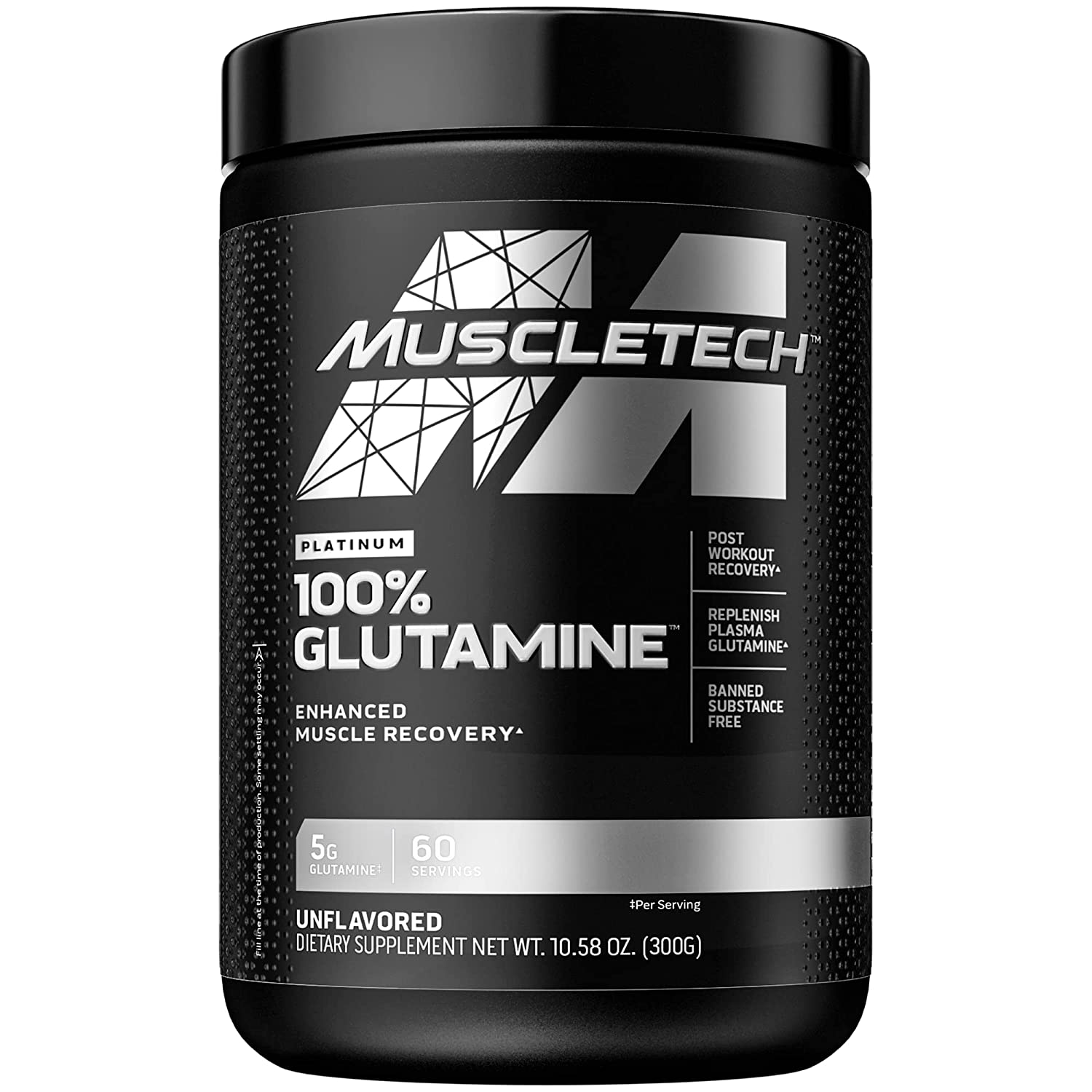 MuscleTech Essential Series Platinum Glutamine Ultra – pure Replenish Plasma Glutamine Sports Nutrition Non – Stimutant Formula Powder – 300 G (10.58OZ)