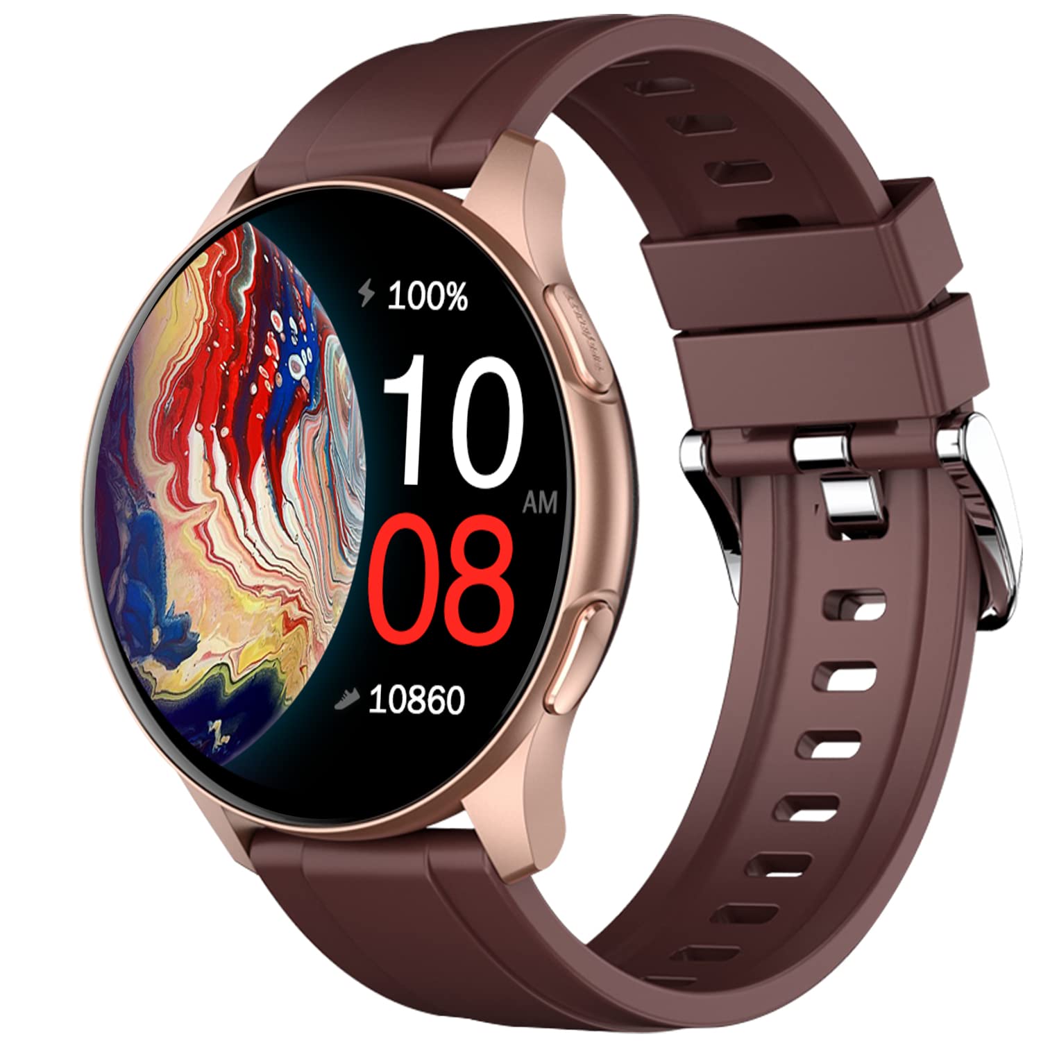 Fire-Boltt Invincible 1.39 inches AMOLED 454×454 Bluetooth Calling Smartwatch Always ON, 100 Sports Modes, 100 Inbuilt Watch Faces & 8GB (Brown Silicone), Large