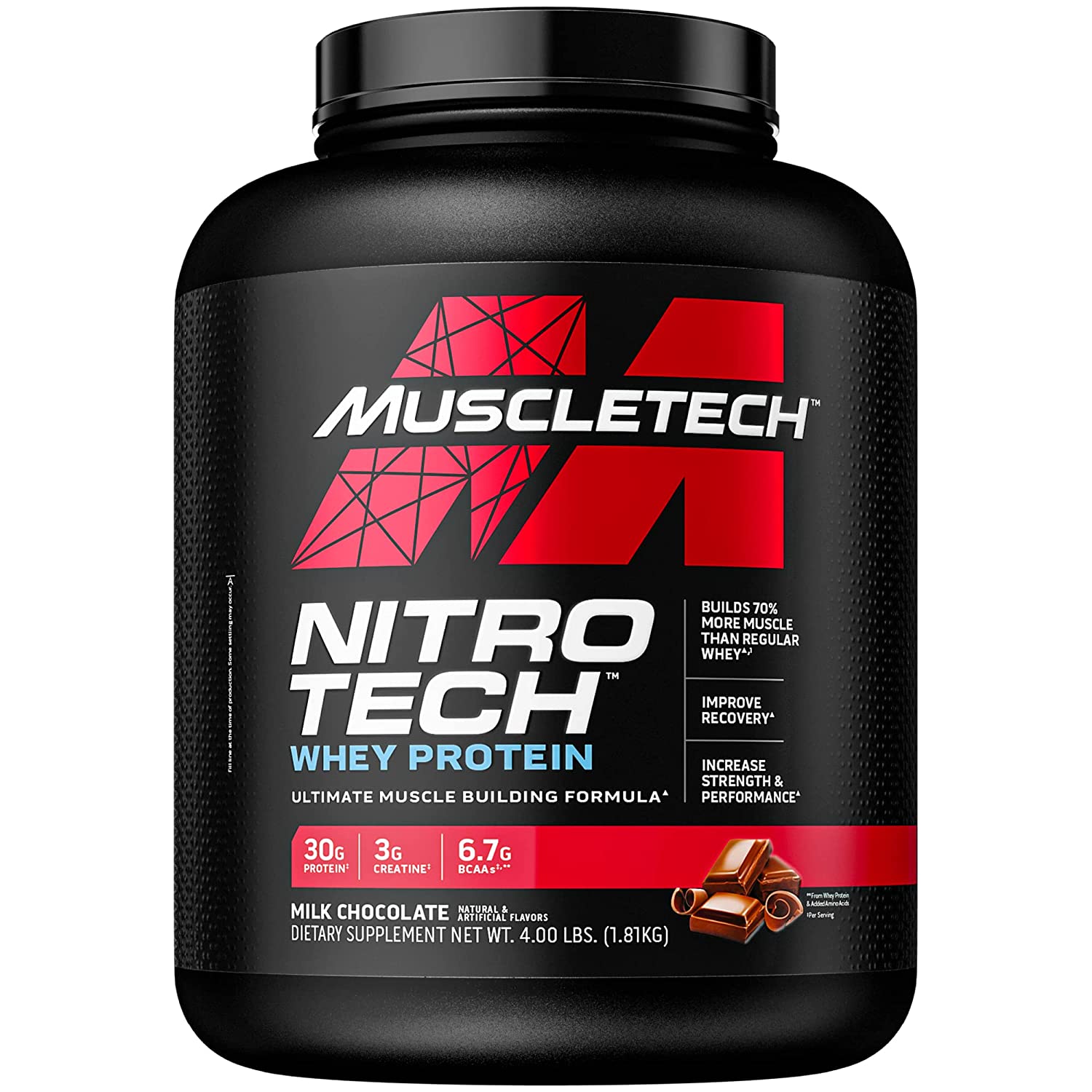 MuscleTech Performance Series Nitro Tech Whey Protein Powder With Whey Isolates & Peptides, Chocolate Flavour
