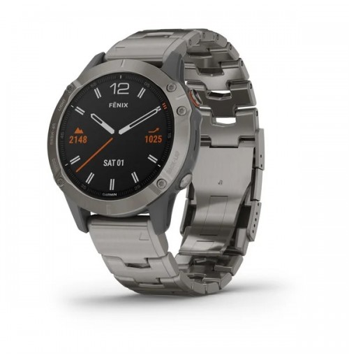 Garmin Fenix 6 Sapphire Titanium, Premium Multisport GPS Watch, Features Music, Grade-Pace Guidance and Pulse Ox, Titanium with Vented Titanium Bracelet (Comes with 2 Bands Titanium & Silicon)