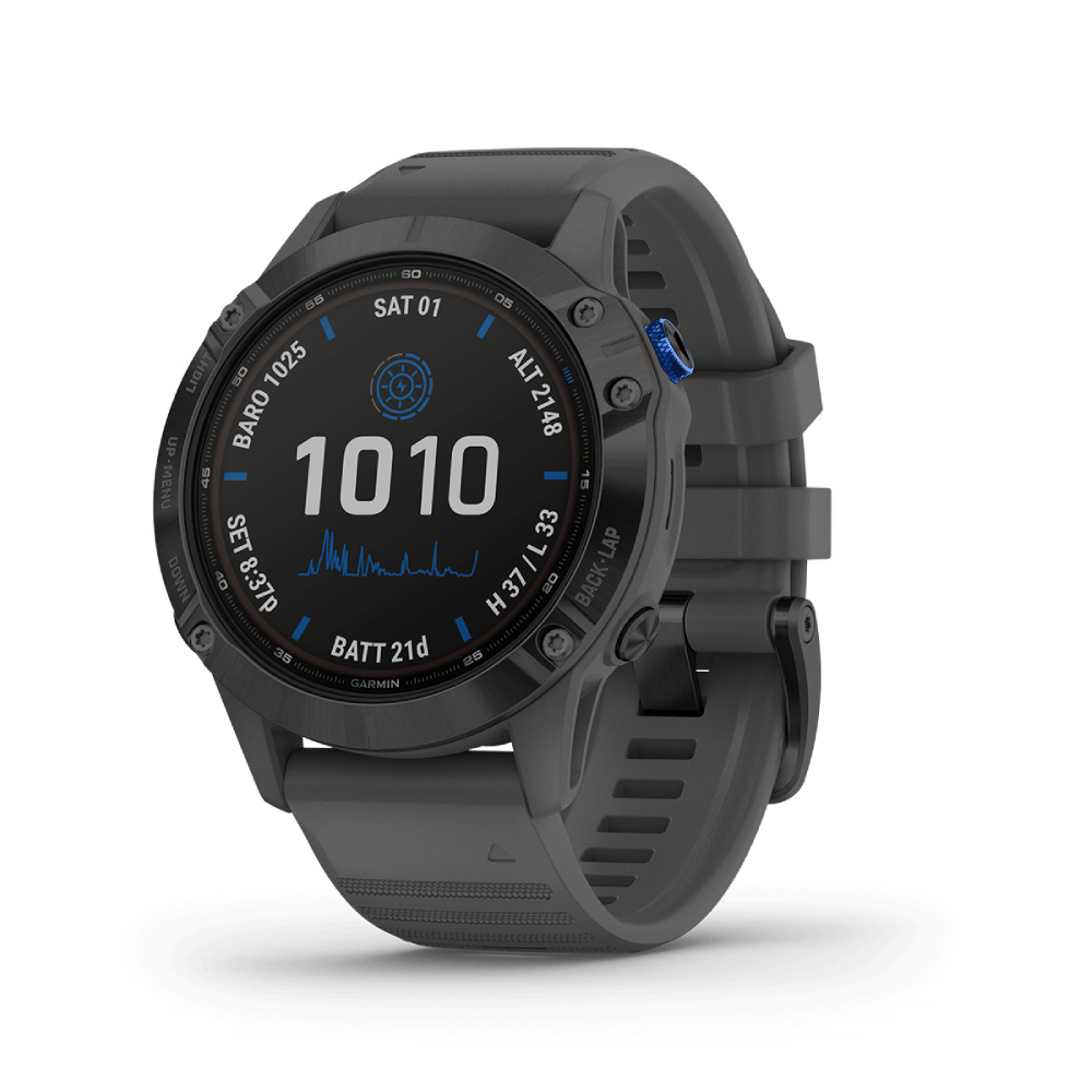 Garmin fenix 6 Pro Solar, Multisport GPS Watch with Solar Charging Capabilities, Advanced Training Features and Data, Black with Slate Gray Band